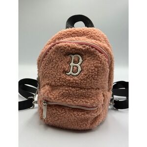MLB Pink Faux Fur Mini Backpack Boston Red Socks